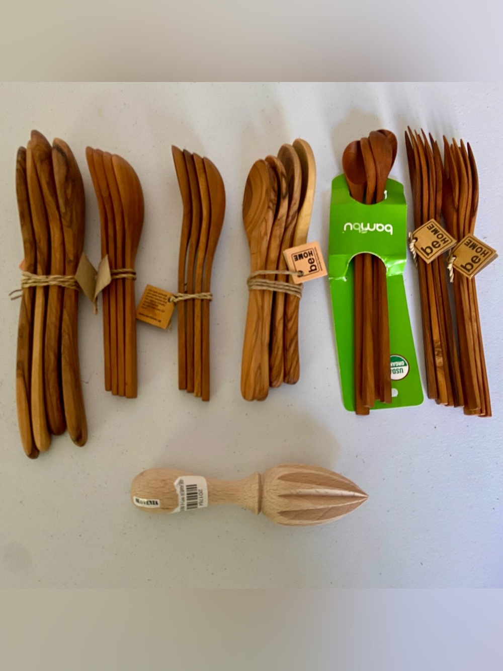28 pc Bamboo Wooden Serving Set Small & Serving Spoons & Forks+Citrus Reamer NWT
